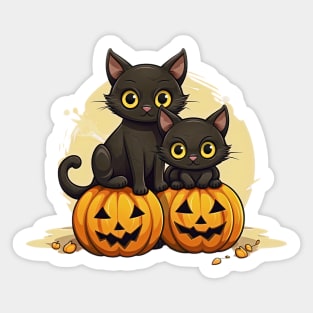Halloween Black Cat and Pumpkins Sticker